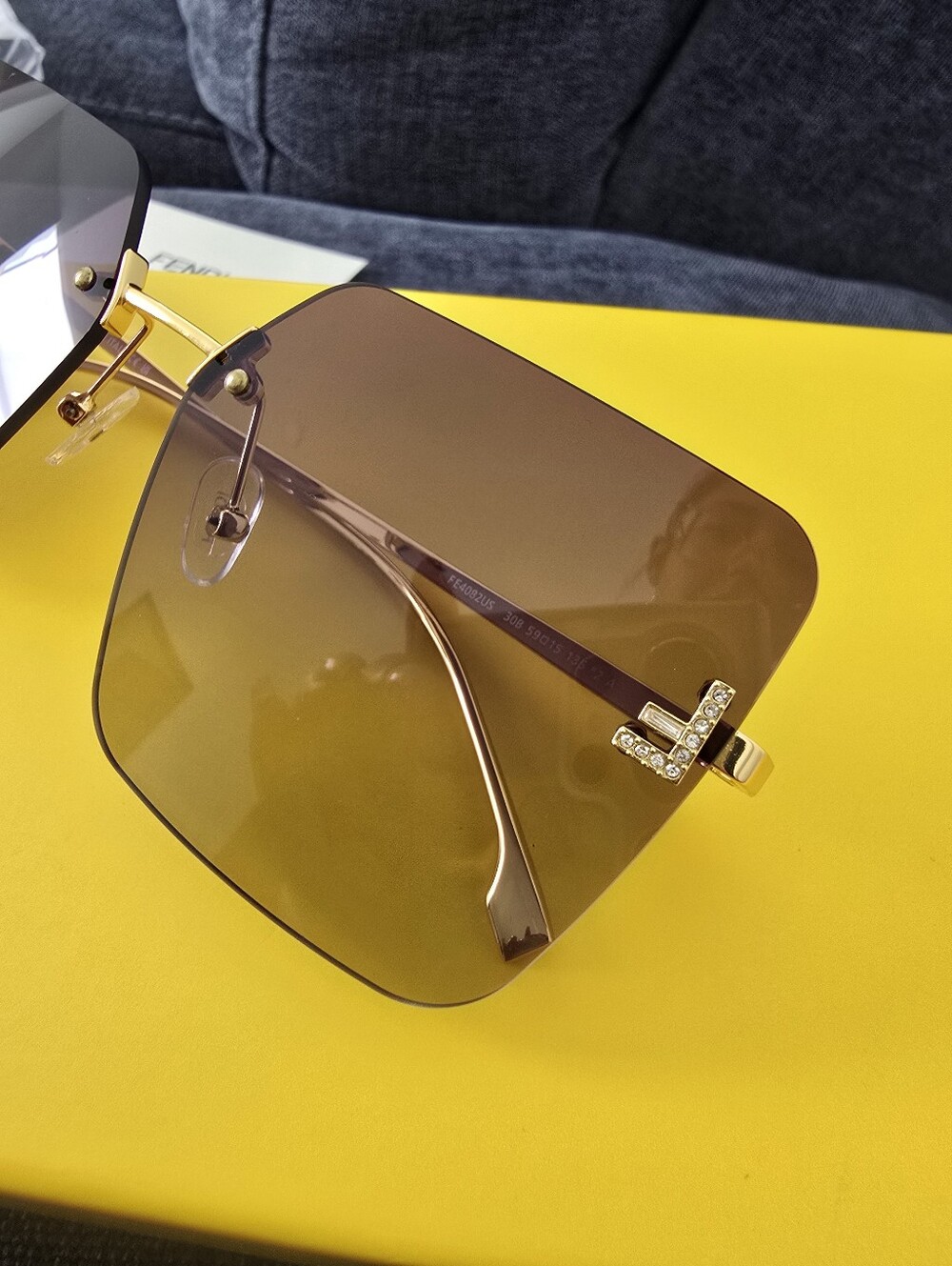 Fendi Fe4082us Crystal F  Brown/Gold Rimless Sunglasses